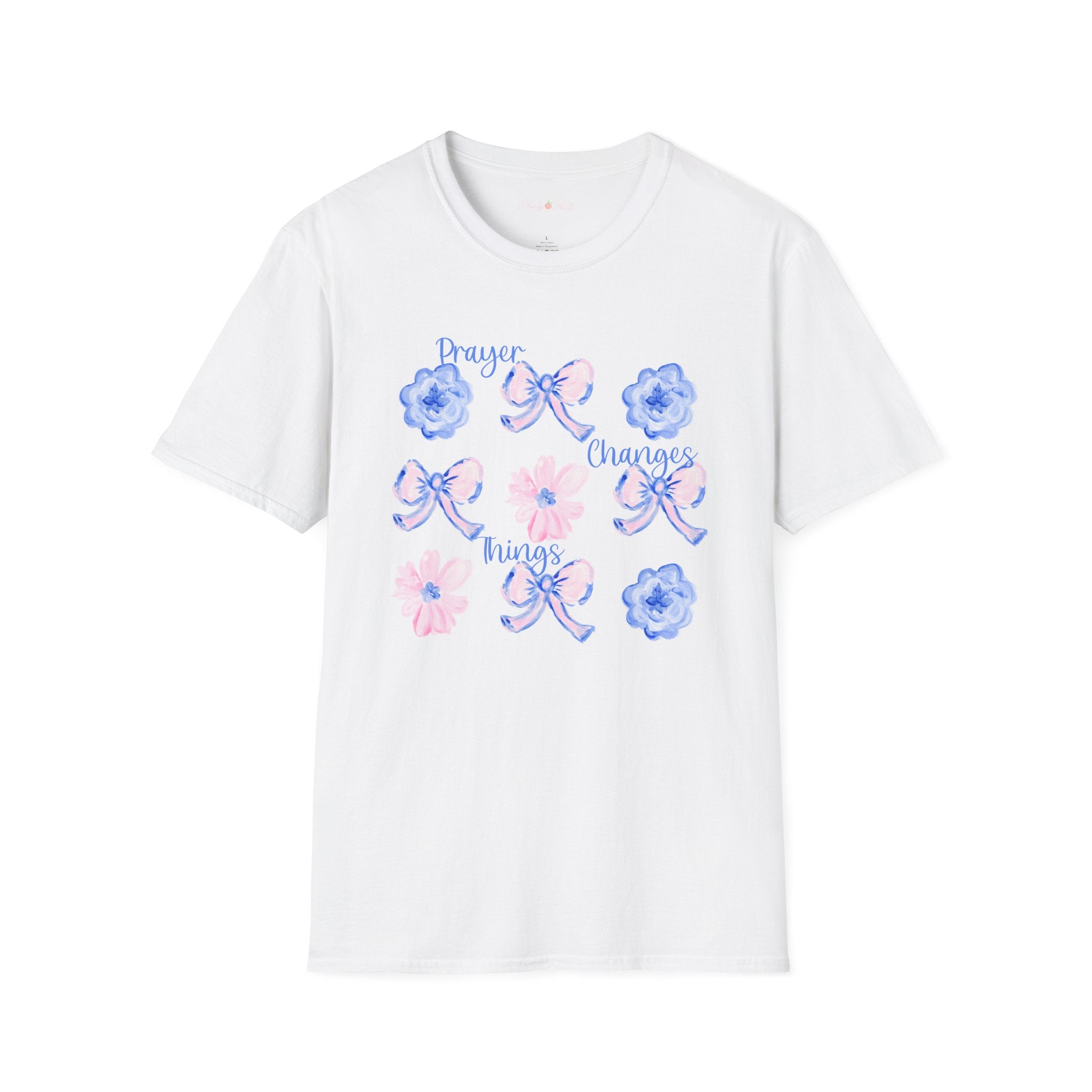 Prayer Changes Things Floral T-Shirt — Blue & Pink Ribbon Comfort Tee