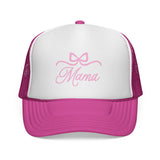 Mama Trucker Hat — Pink Script Bow Cap for Moms