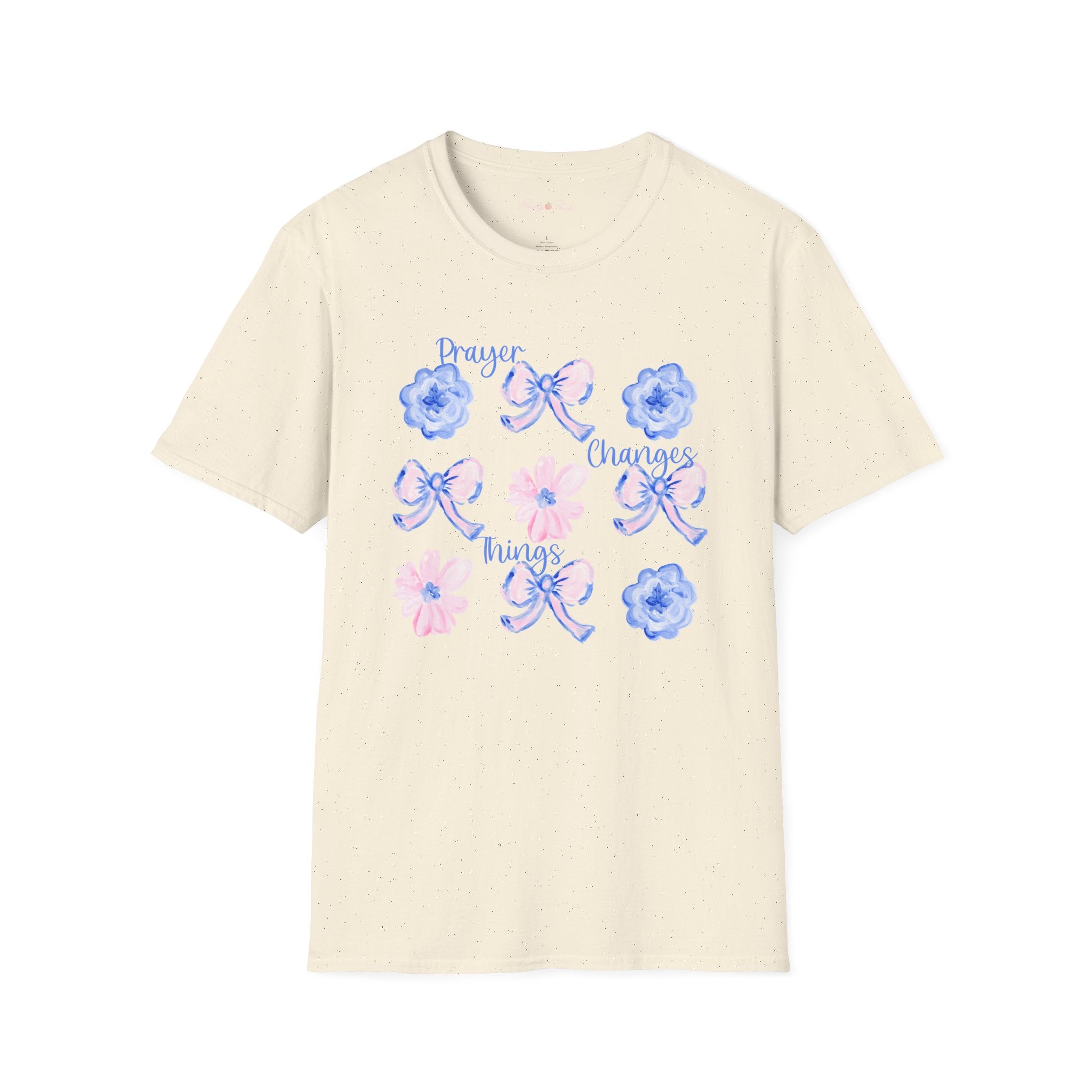 Prayer Changes Things Floral T-Shirt — Blue & Pink Ribbon Comfort Tee