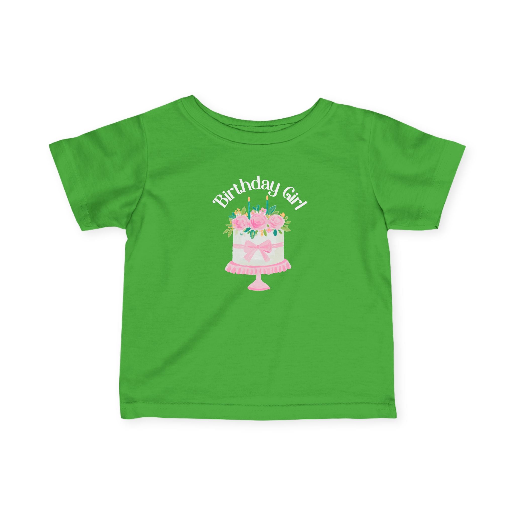 Infant Tee — "Birthday Girl" Pink Floral Cake Baby T‑Shirt
