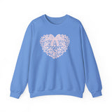 Floral Heart Bow Sweatshirt — Pastel Romantic Crewneck for Women