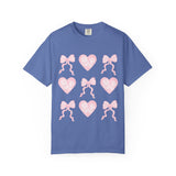 Pink Heart & Bow Graphic T-Shirt — Cute Retro Valentine Tee