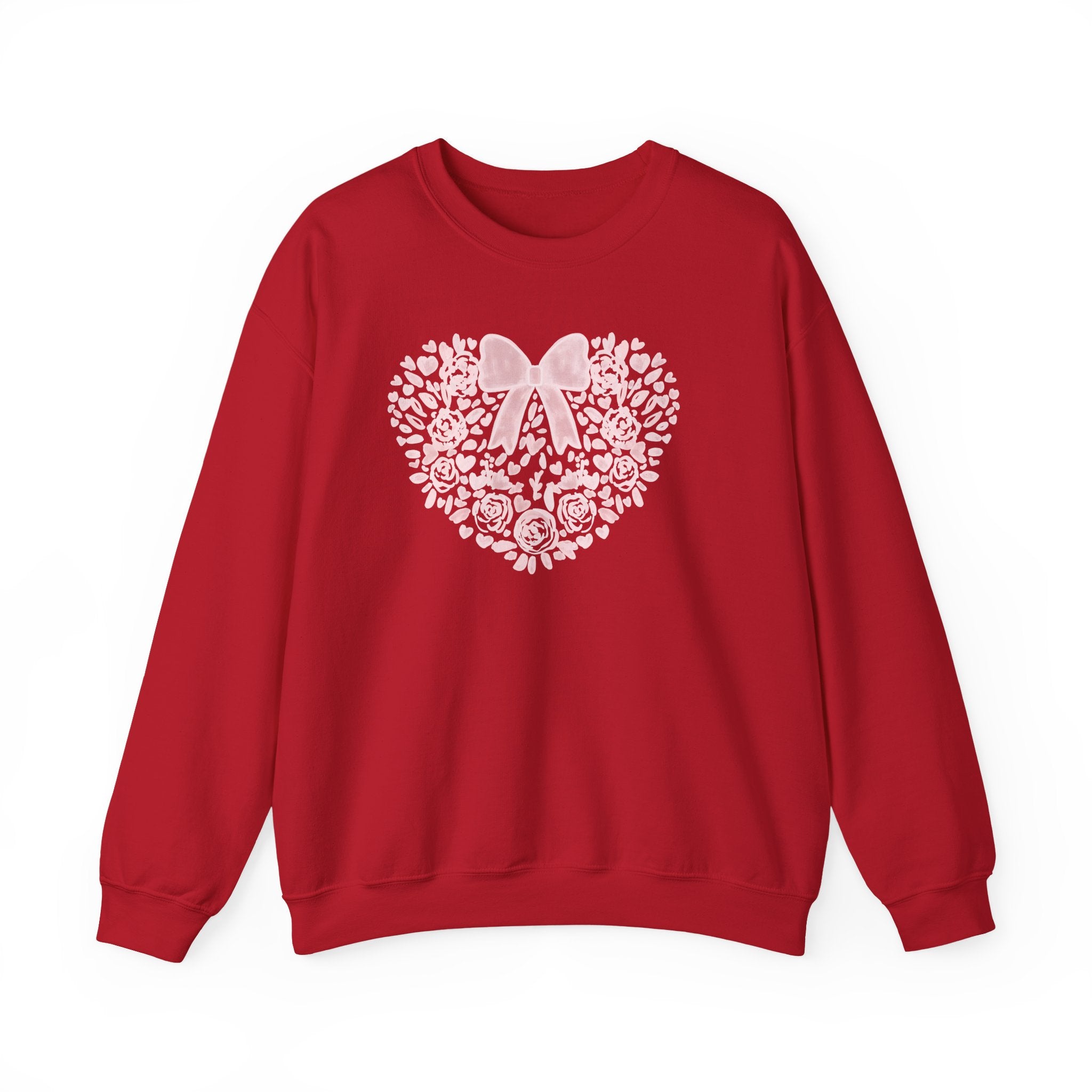 Floral Heart Bow Sweatshirt — Pastel Romantic Crewneck for Women