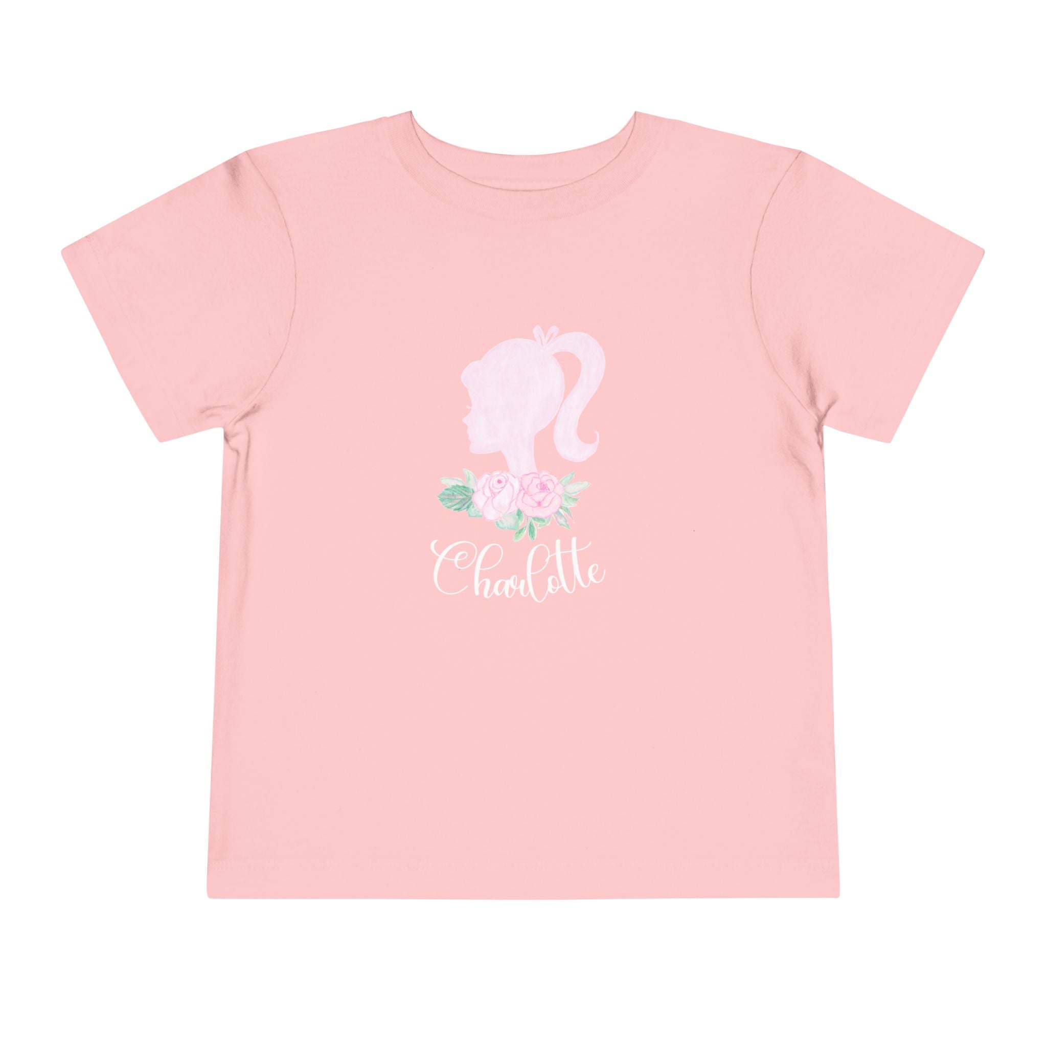 Toddler Tee — Pink Doll Barbi Silhouette with Florals Personalized