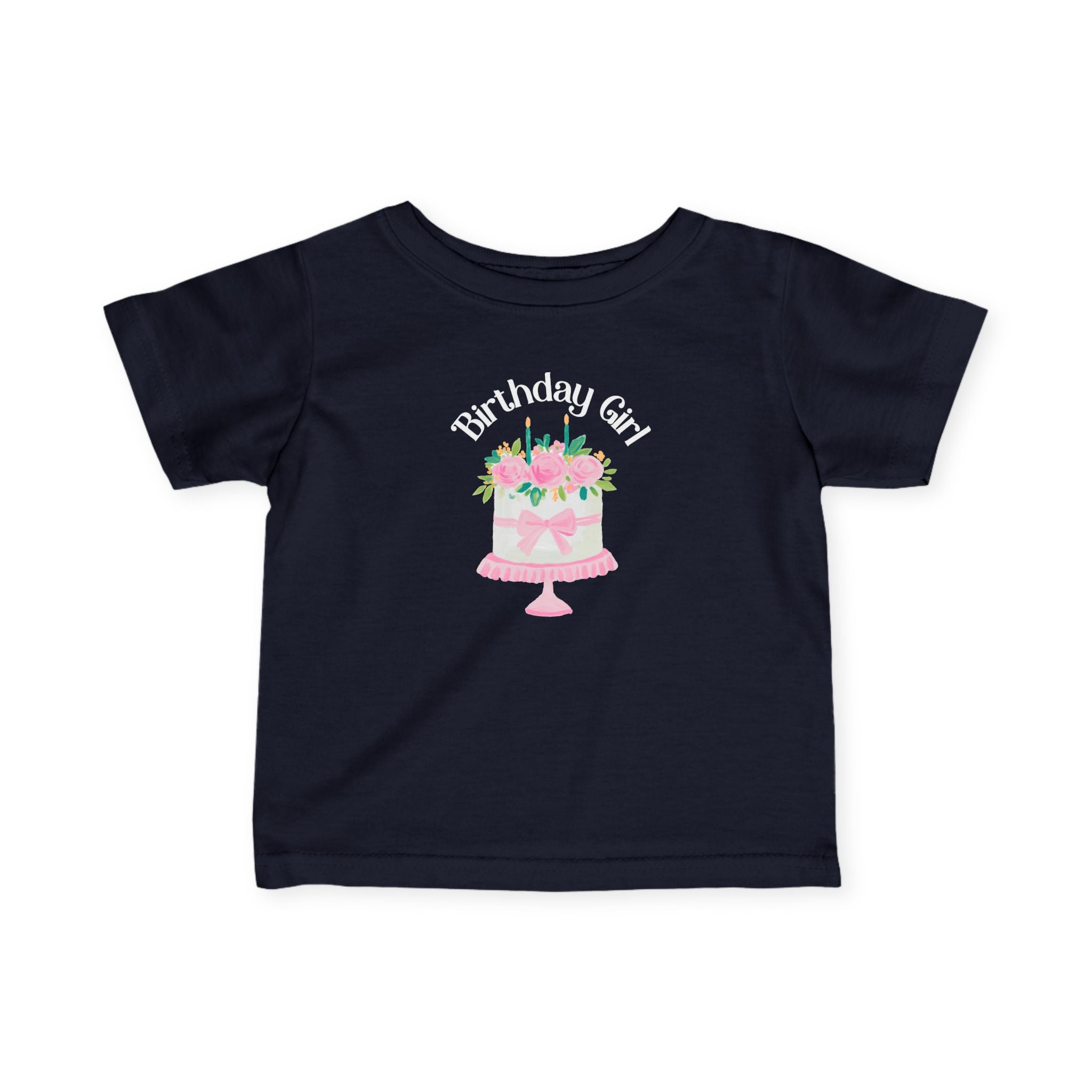 Infant Tee — "Birthday Girl" Pink Floral Cake Baby T‑Shirt