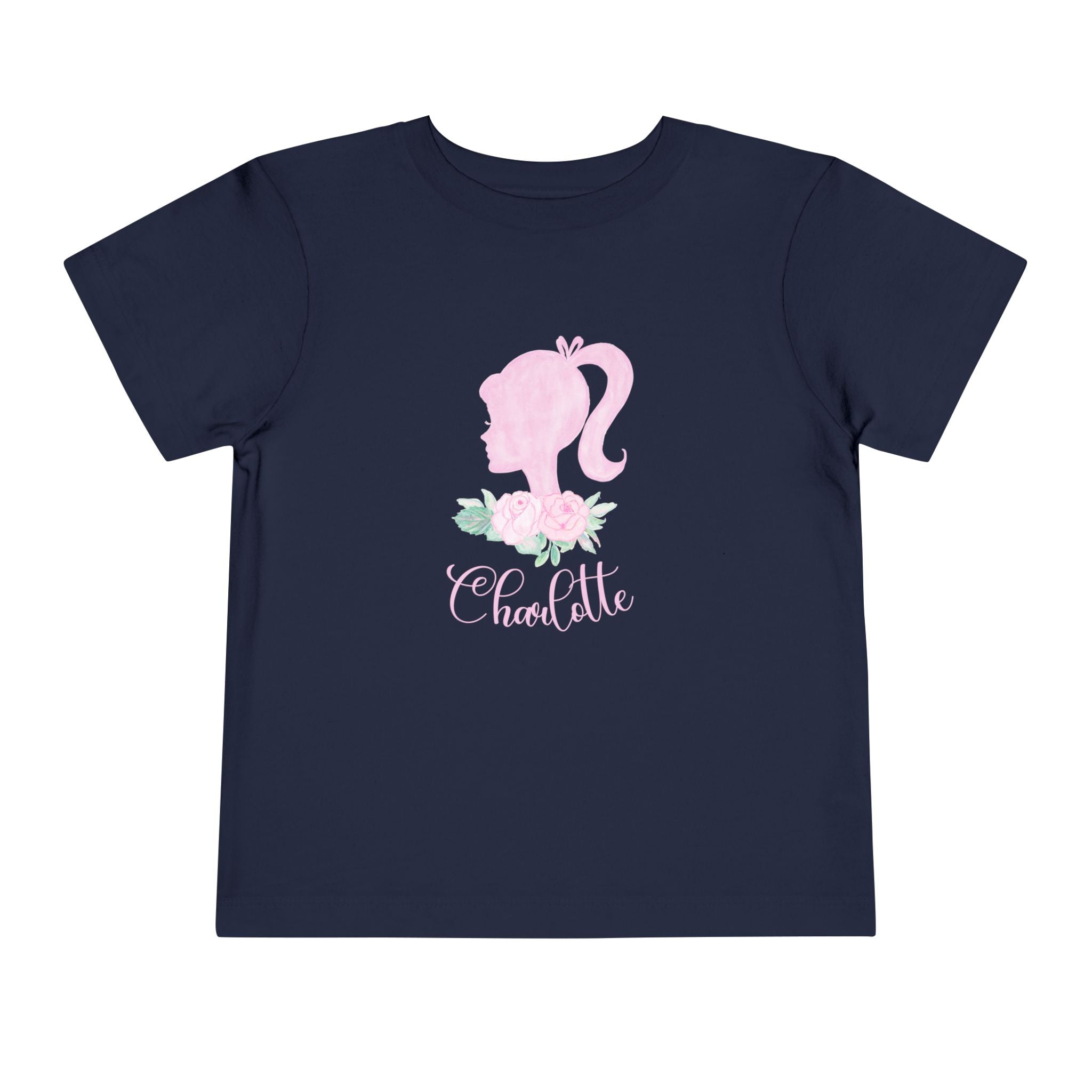 Toddler Tee — Pink Doll Barbi Silhouette with Florals Personalized