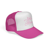 Mama Trucker Hat — Pink Script Bow Cap for Moms