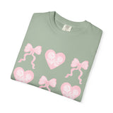 Pink Heart & Bow Graphic T-Shirt — Cute Retro Valentine Tee