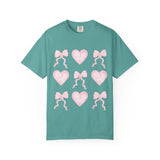 Pink Heart & Bow Graphic T-Shirt — Cute Retro Valentine Tee