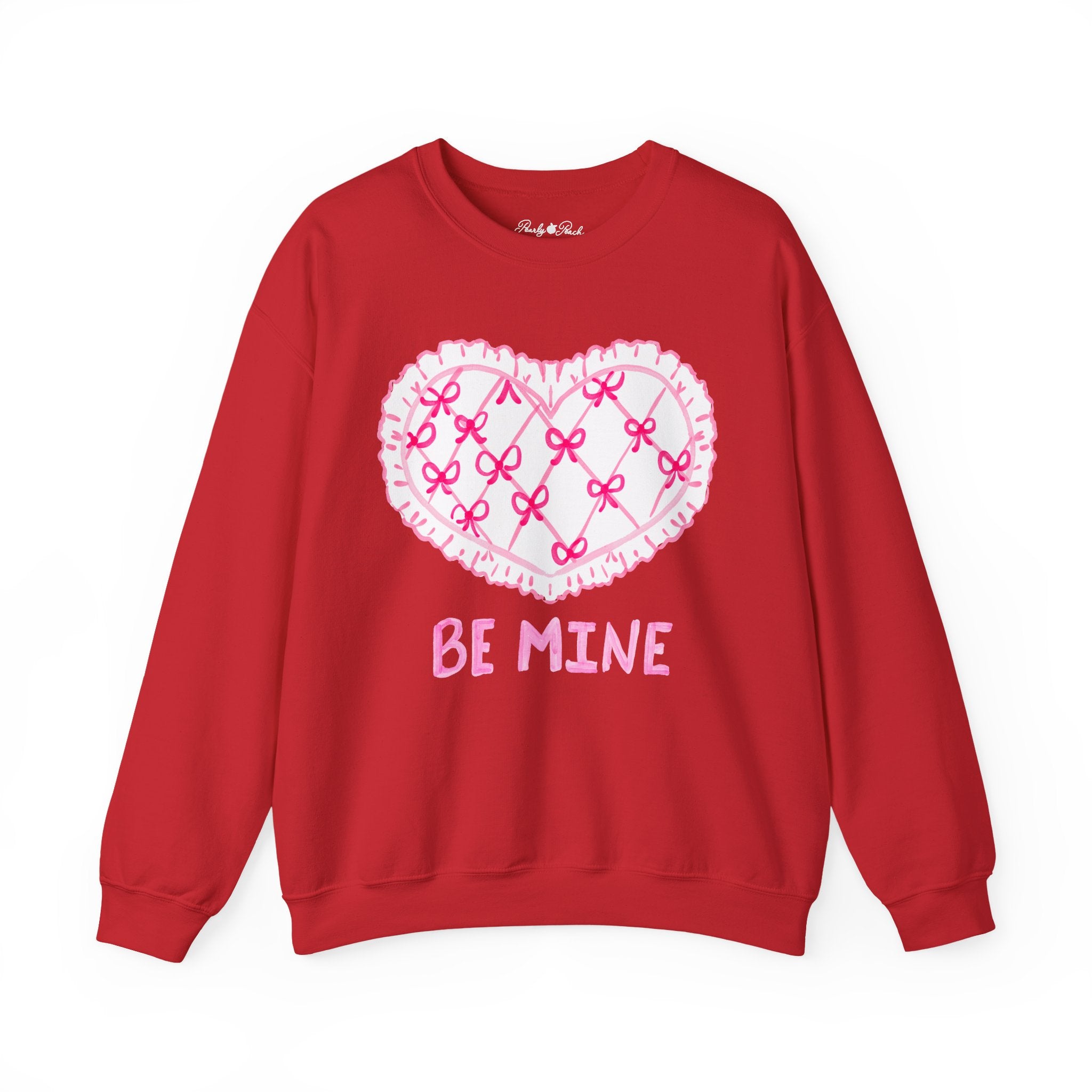 Valentine "Be Mine" Heart Sweatshirt — Cute Pink Lace Candy-Heart Pullover