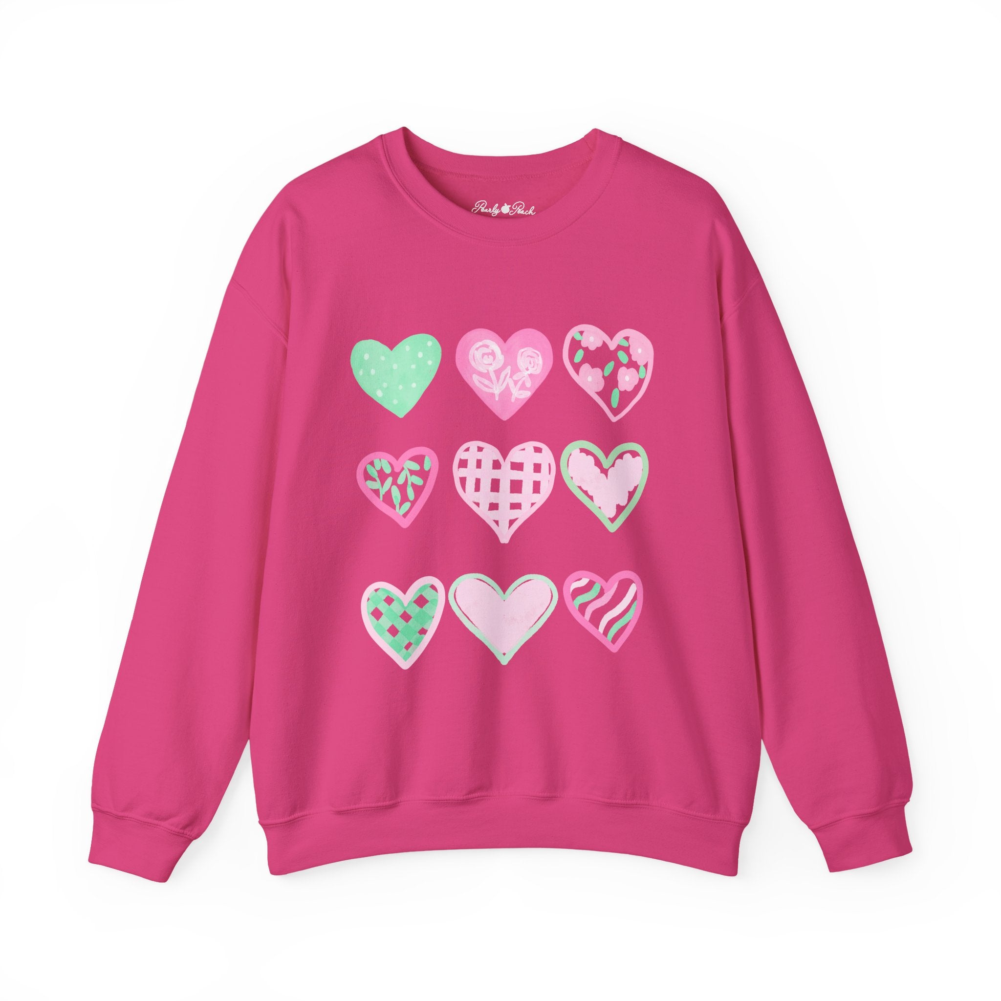 Pastel Heart Pattern Sweatshirt — Cute Pink & Mint Valentine Crewneck