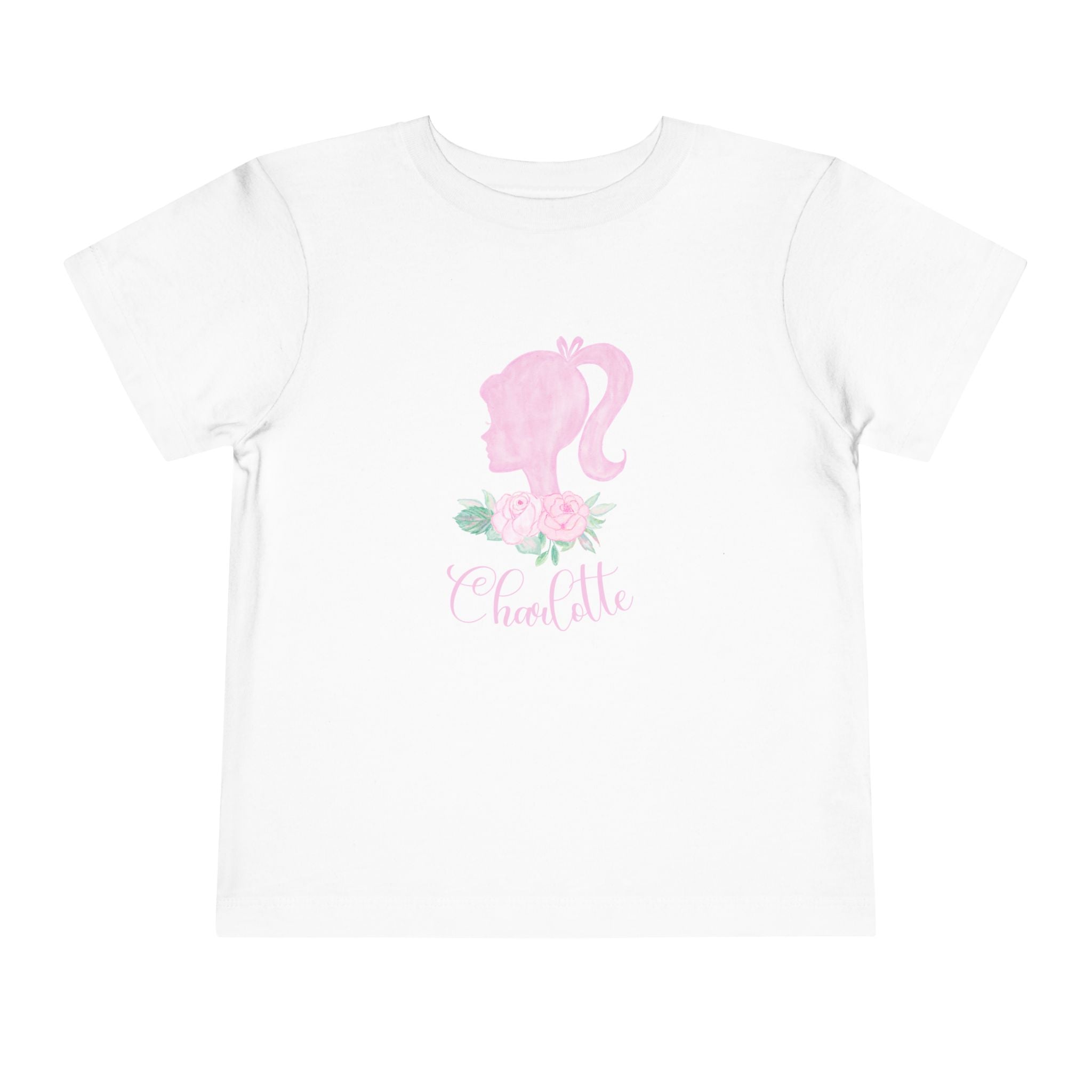 Toddler Tee — Pink Doll Barbi Silhouette with Florals Personalized