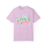 Faith Can Move Mountains Preppy Blossom Tee — Pink Bow Floral Mountain Graphic