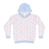 Kids Hoodie — Pastel Pink Gingham with Blue Bows Pattern