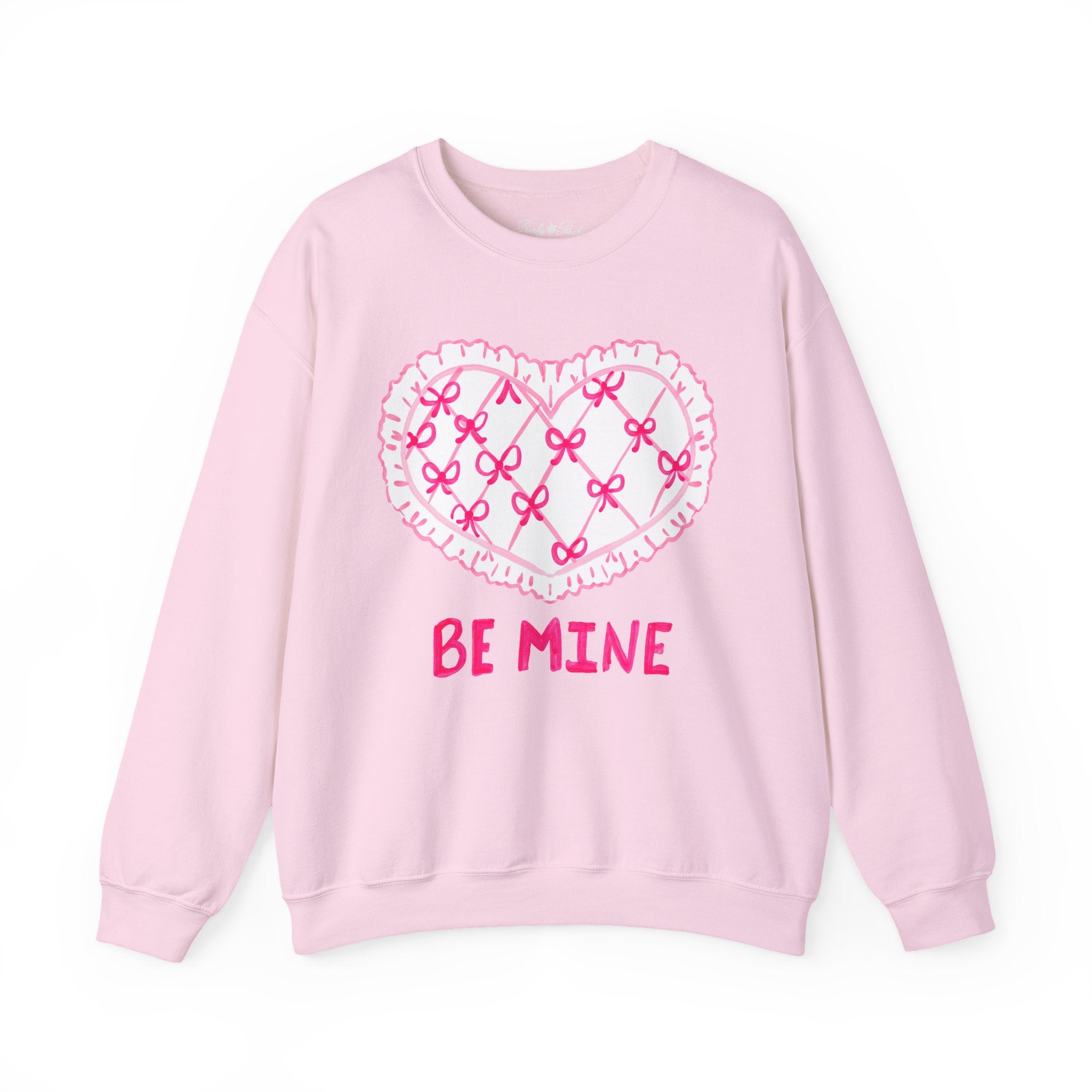 Valentine "Be Mine" Heart Sweatshirt — Cute Pink Lace Candy-Heart Pullover