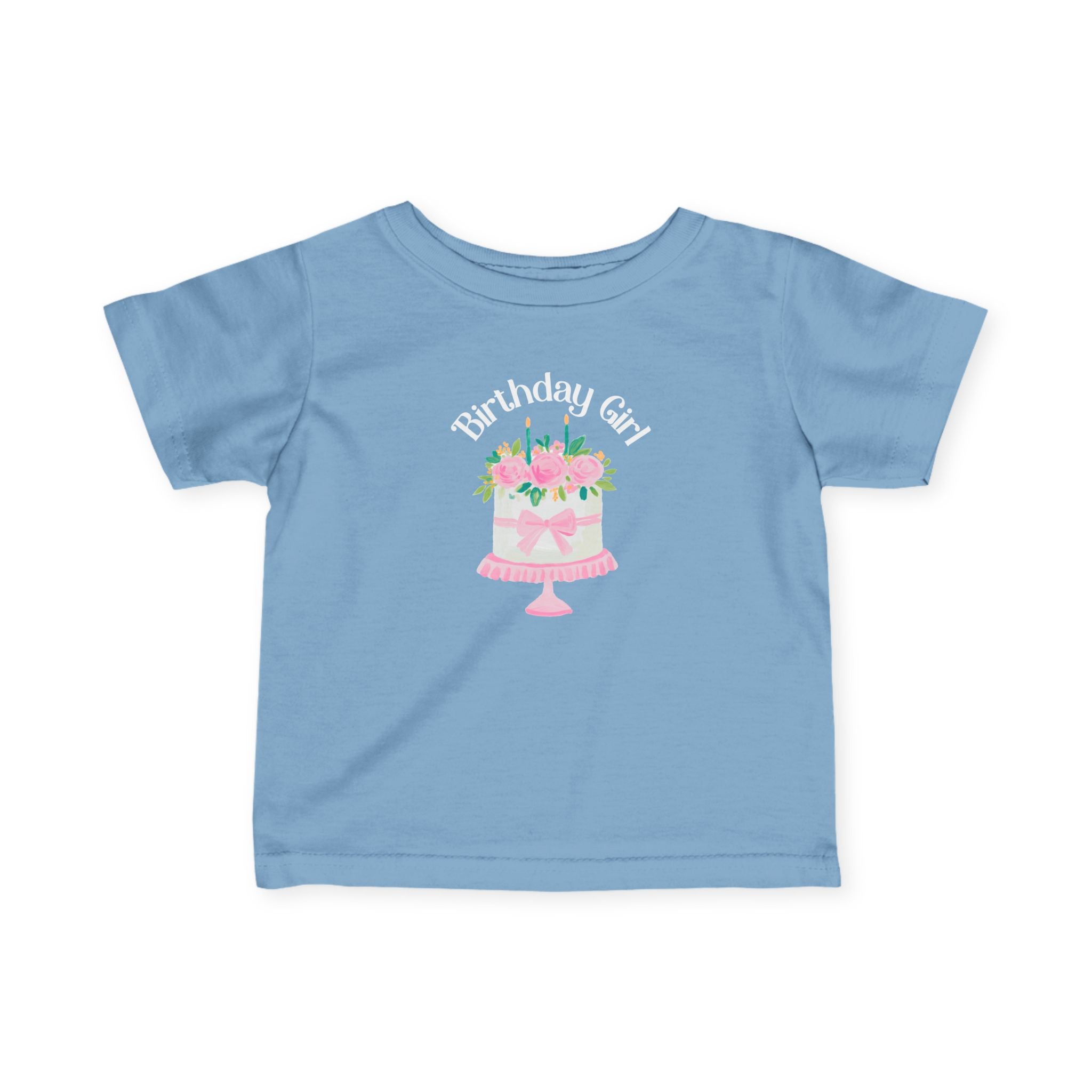 Infant Tee — "Birthday Girl" Pink Floral Cake Baby T‑Shirt