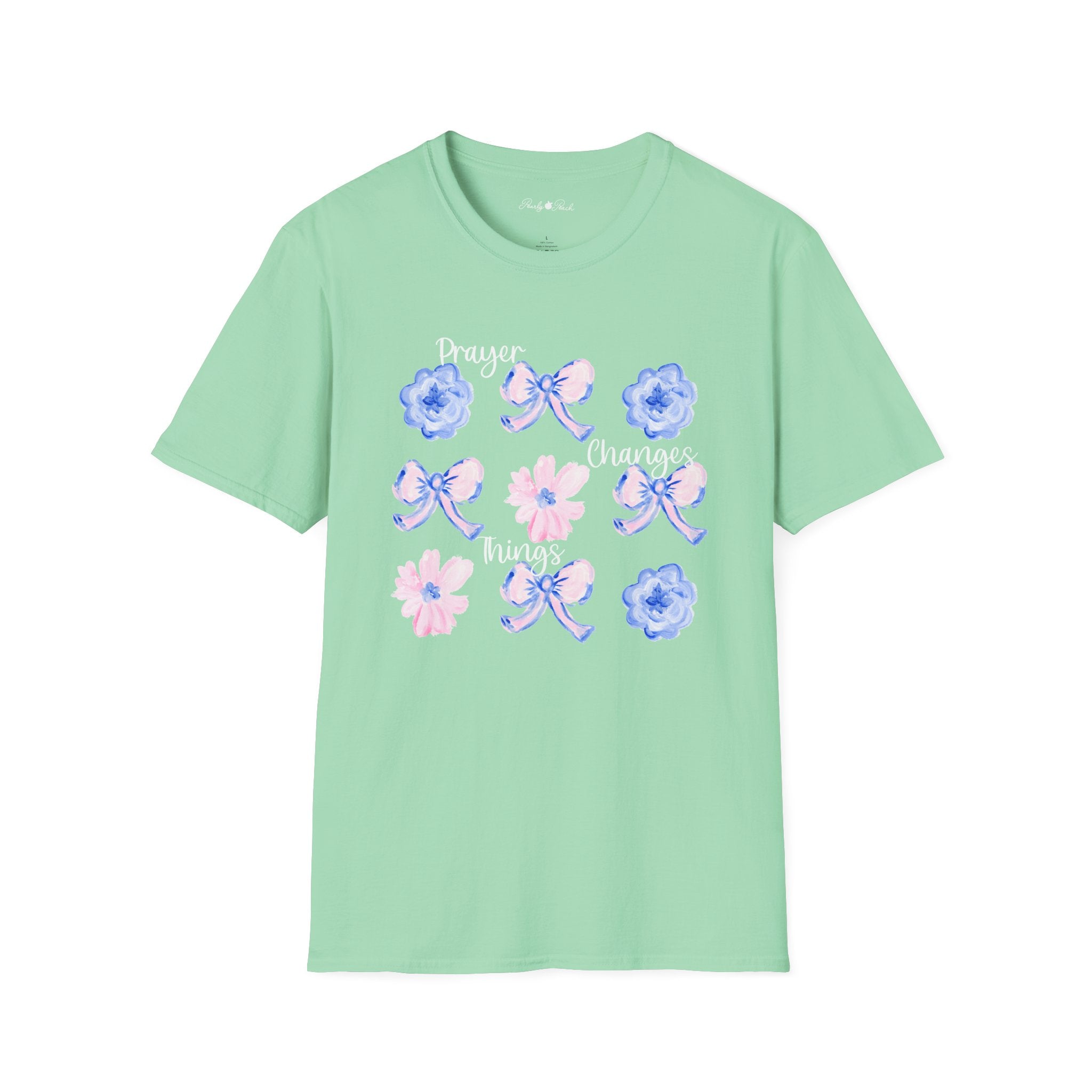 Prayer Changes Things Floral T-Shirt — Blue & Pink Ribbon Comfort Tee