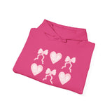 Heart & Bows Hoodie — Cute Pink Heart Pattern Pullover for Valentine’s Day