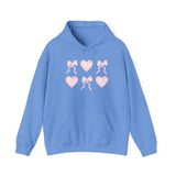 Heart & Bows Hoodie — Cute Pink Heart Pattern Pullover for Valentine’s Day