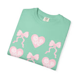 Pink Heart & Bow Graphic T-Shirt — Cute Retro Valentine Tee