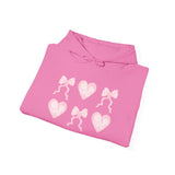 Heart & Bows Hoodie — Cute Pink Heart Pattern Pullover for Valentine’s Day