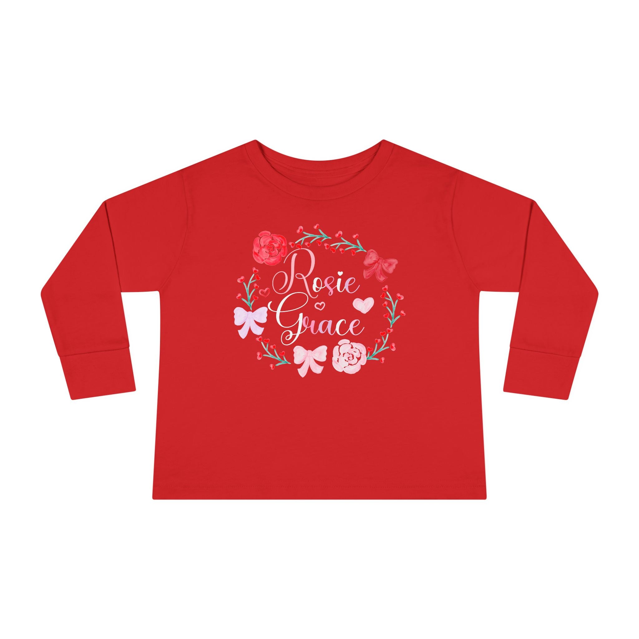 Valentine's Toddler Long Sleeve Tee — Floral Name Wreath