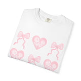 Pink Heart & Bow Graphic T-Shirt — Cute Retro Valentine Tee