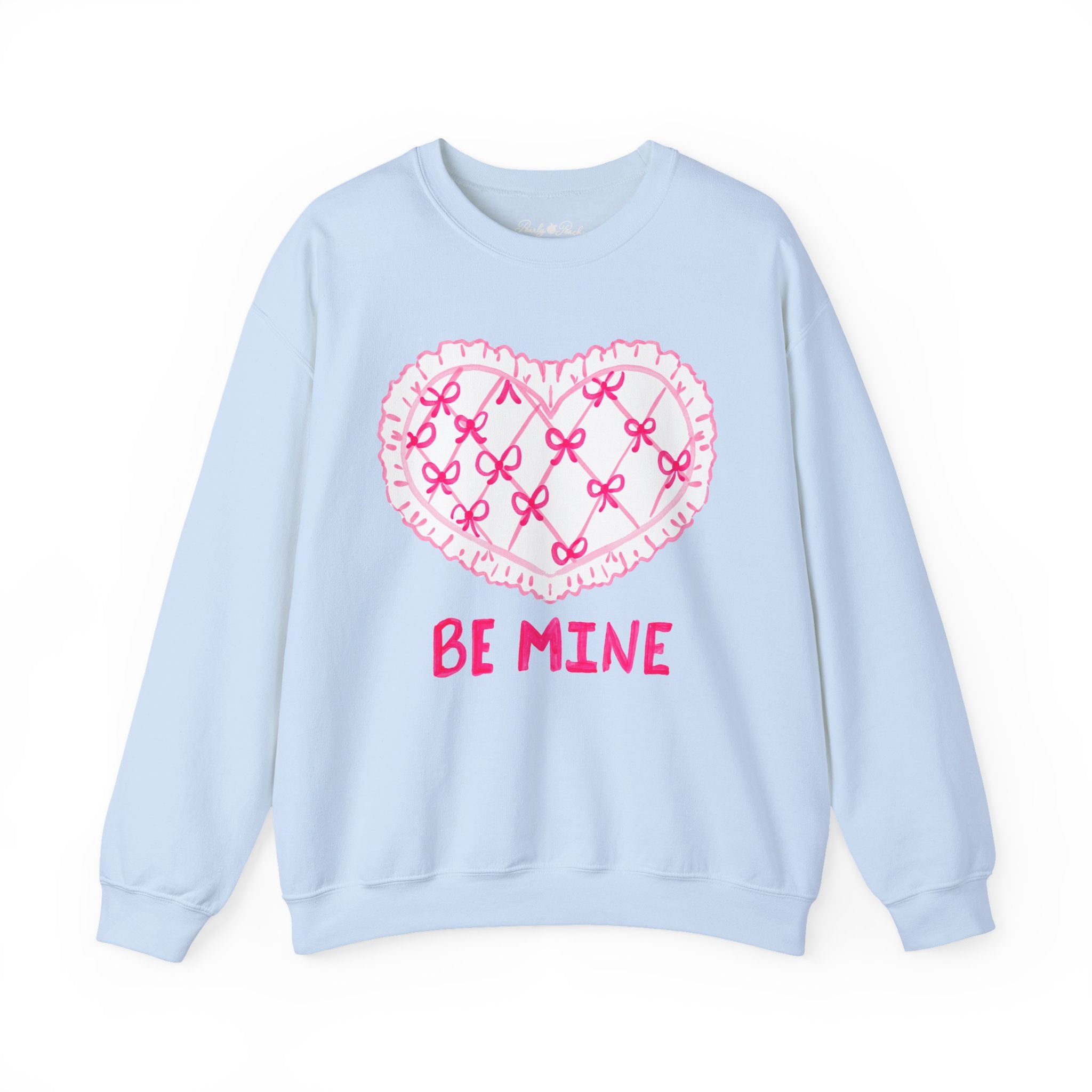 Valentine "Be Mine" Heart Sweatshirt — Cute Pink Lace Candy-Heart Pullover