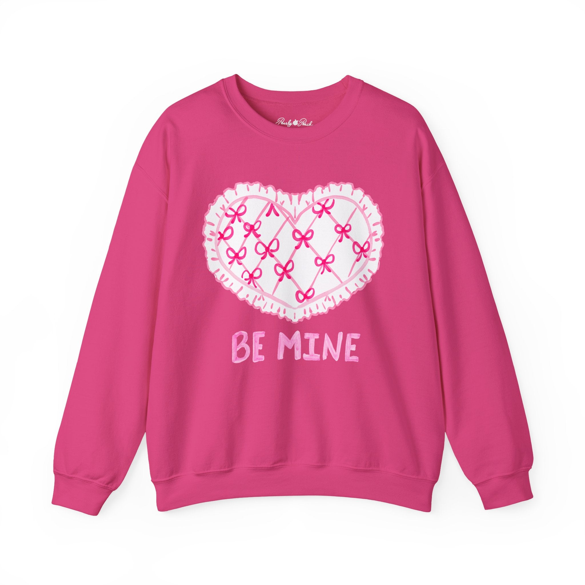 Valentine "Be Mine" Heart Sweatshirt — Cute Pink Lace Candy-Heart Pullover