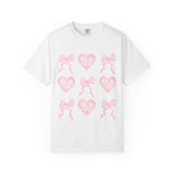 Pink Heart & Bow Graphic T-Shirt — Cute Retro Valentine Tee