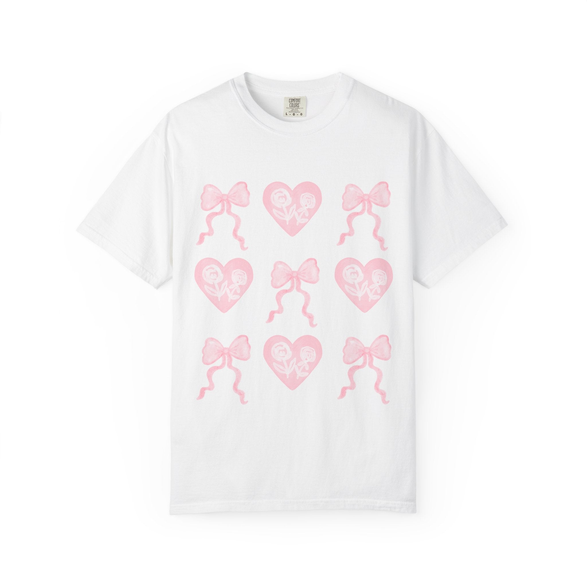 Pink Heart & Bow Graphic T-Shirt — Cute Retro Valentine Tee
