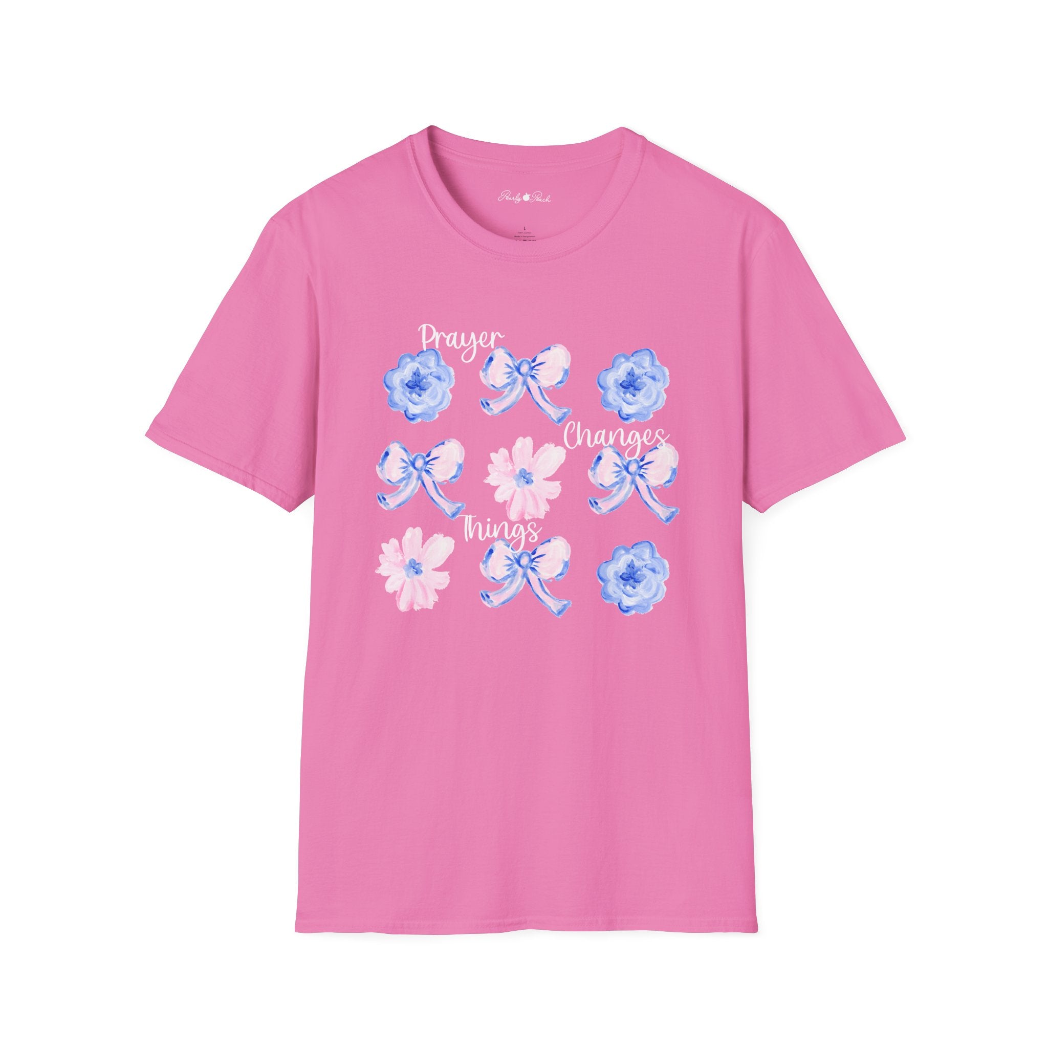 Prayer Changes Things Floral T-Shirt — Blue & Pink Ribbon Comfort Tee