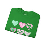 Pastel Heart Pattern Sweatshirt — Cute Pink & Mint Valentine Crewneck