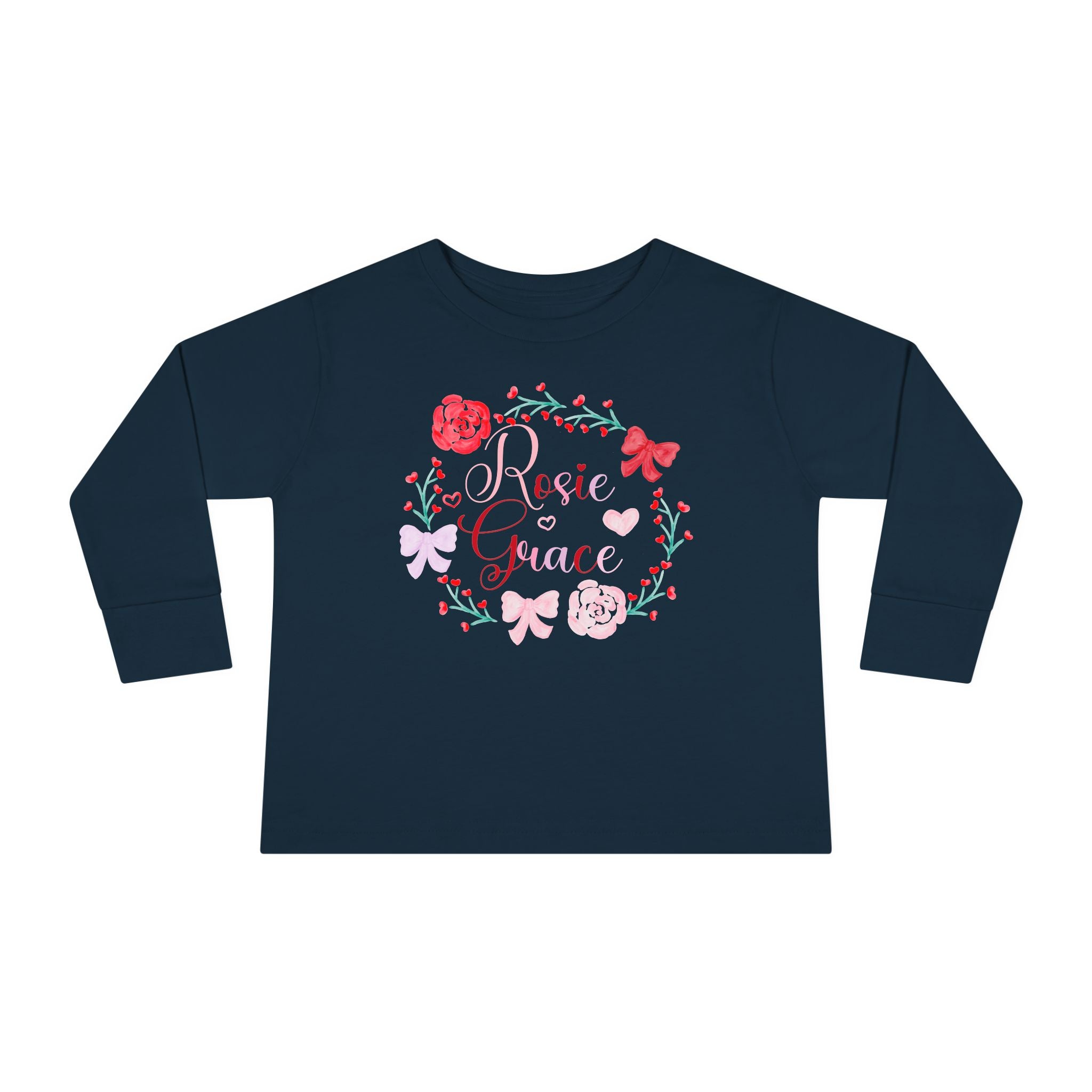 Valentine's Toddler Long Sleeve Tee — Floral Name Wreath