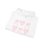 Heart & Bows Hoodie — Cute Pink Heart Pattern Pullover for Valentine’s Day