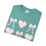 Pink Heart & Bow Graphic T-Shirt — Cute Retro Valentine Tee