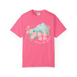 Faith Can Move Mountains Preppy Blossom Tee — Pink Bow Floral Mountain Graphic
