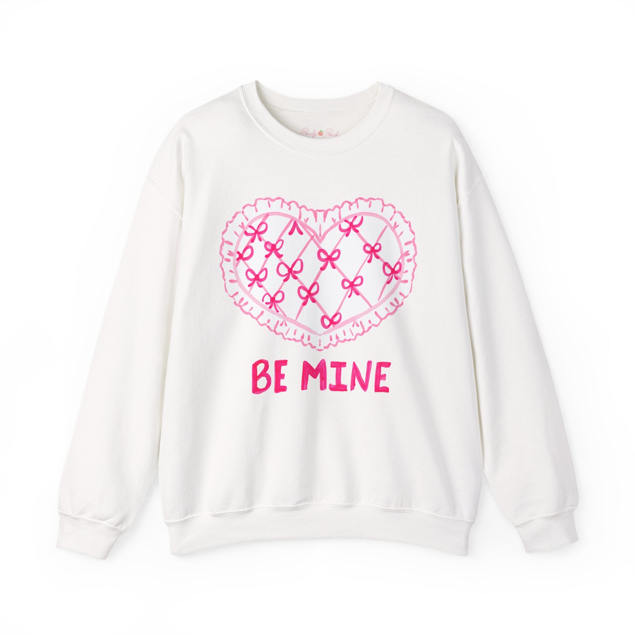 Valentine "Be Mine" Heart Sweatshirt — Cute Pink Lace Candy-Heart Pullover