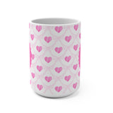Personalized Pink Heart Monogram Mug — 15oz Ceramic Coffee Cup