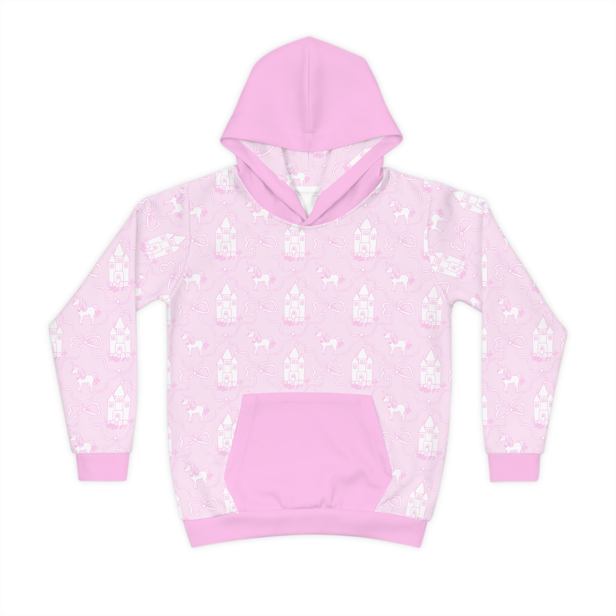 Kids Pink Fairy Castle Hoodie — All-Over Print Children's Pullover
