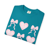 Pink Heart & Bow Graphic T-Shirt — Cute Retro Valentine Tee