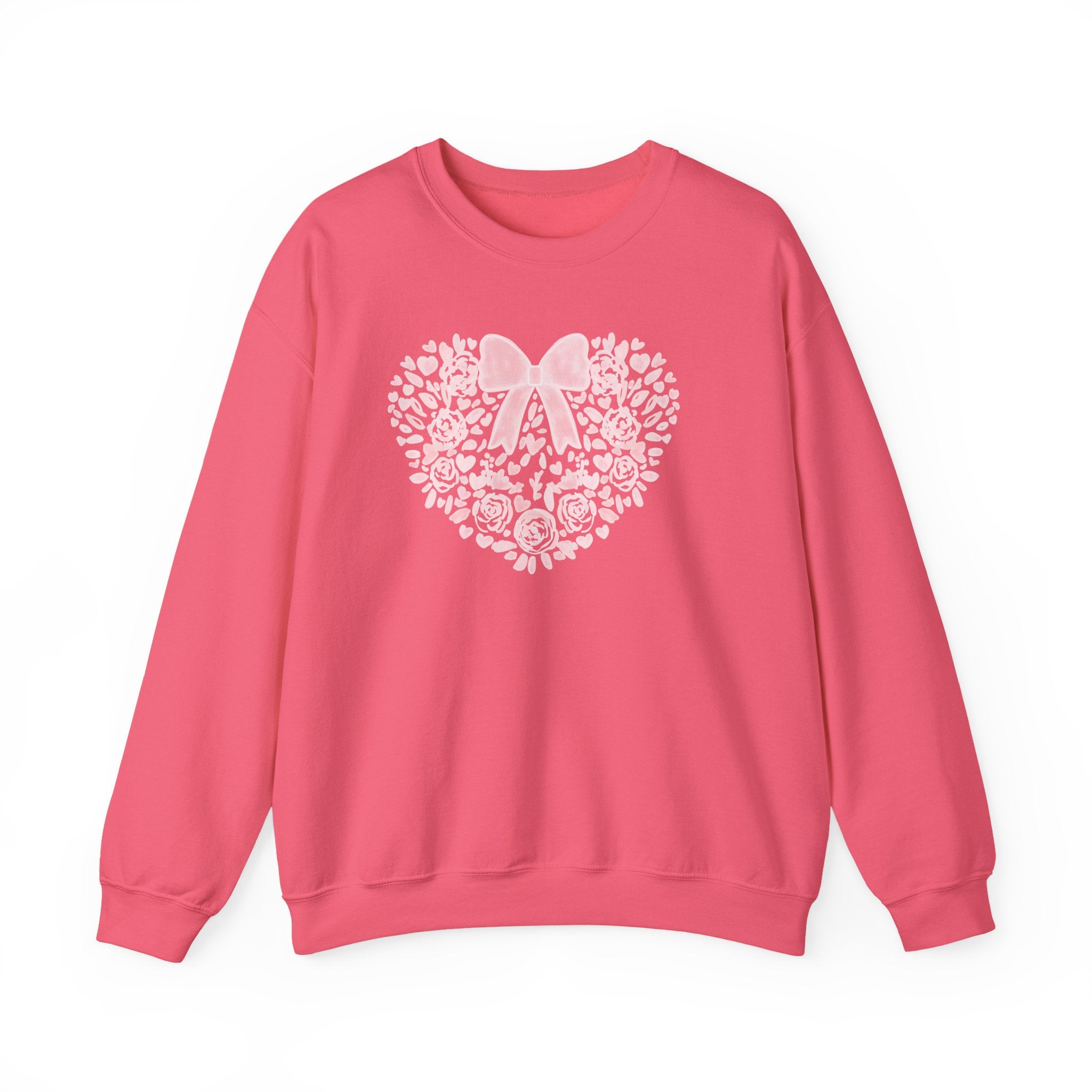 Floral Heart Bow Sweatshirt — Pastel Romantic Crewneck for Women
