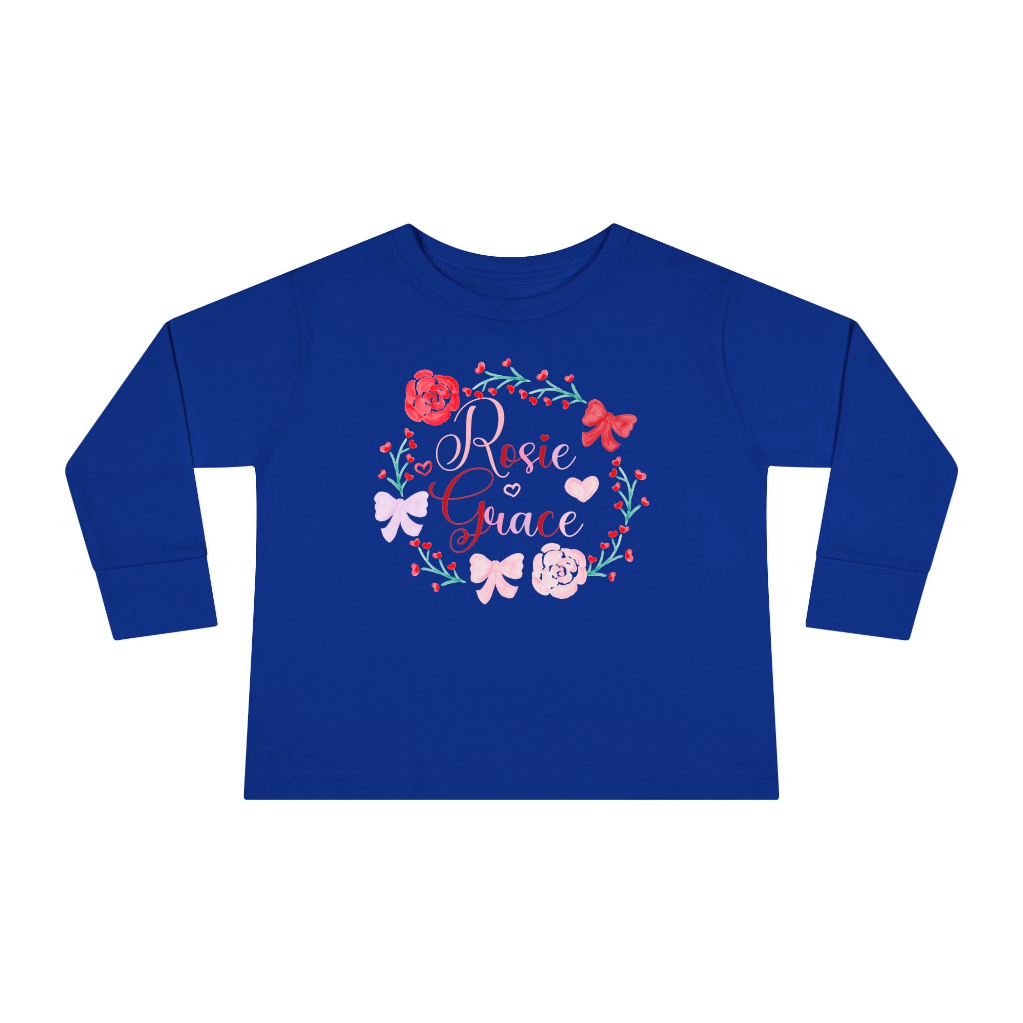 Valentine's Toddler Long Sleeve Tee — Floral Name Wreath