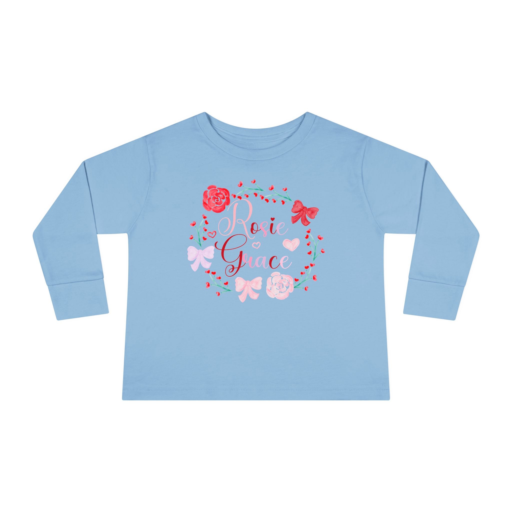 Valentine's Toddler Long Sleeve Tee — Floral Name Wreath