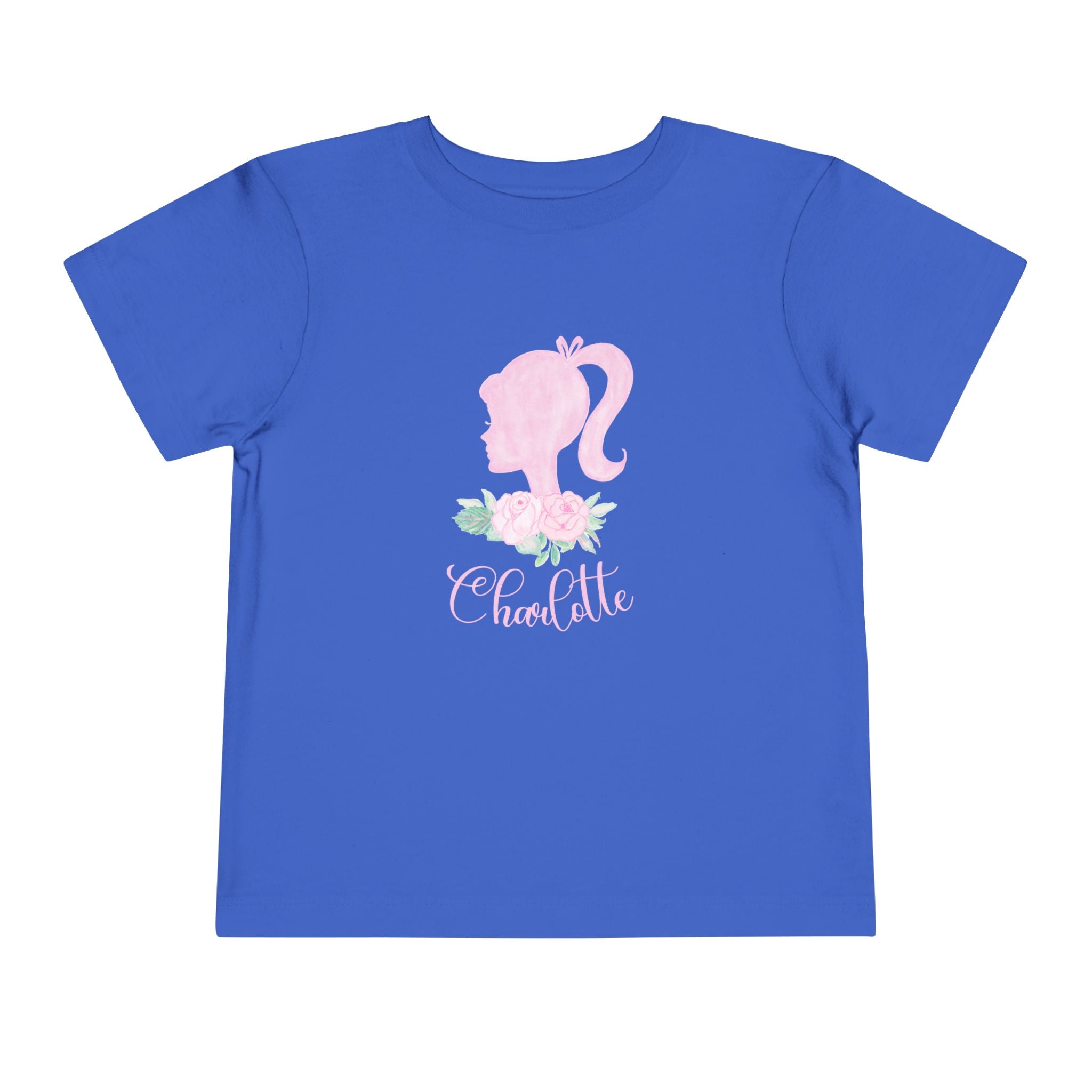 Toddler Tee — Pink Doll Barbi Silhouette with Florals Personalized