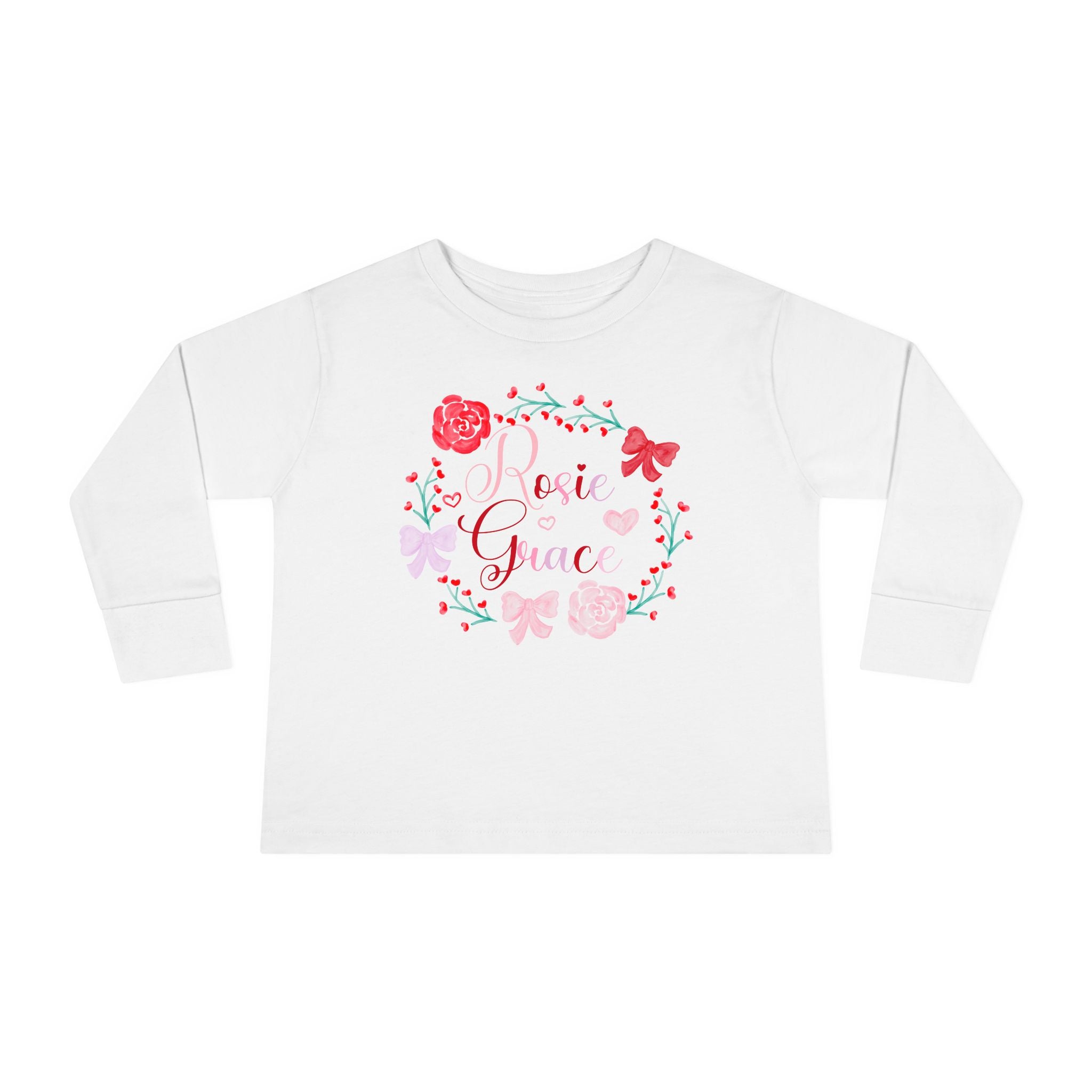 Valentine's Toddler Long Sleeve Tee — Floral Name Wreath