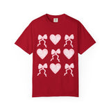 Pink Heart & Bow Graphic T-Shirt — Cute Retro Valentine Tee