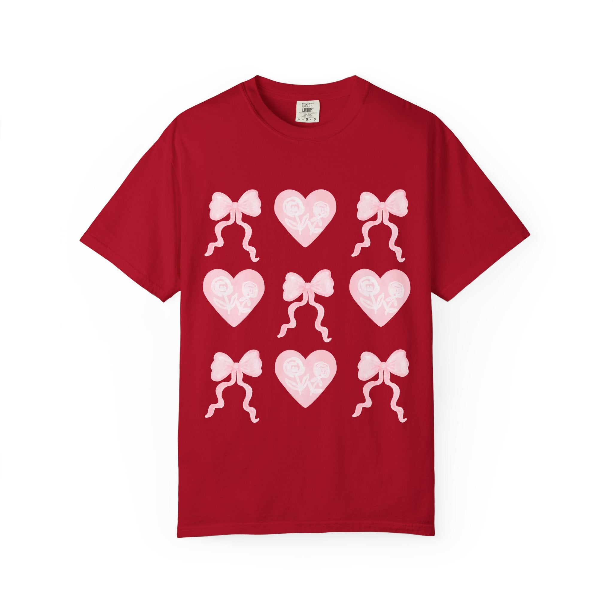 Pink Heart & Bow Graphic T-Shirt — Cute Retro Valentine Tee