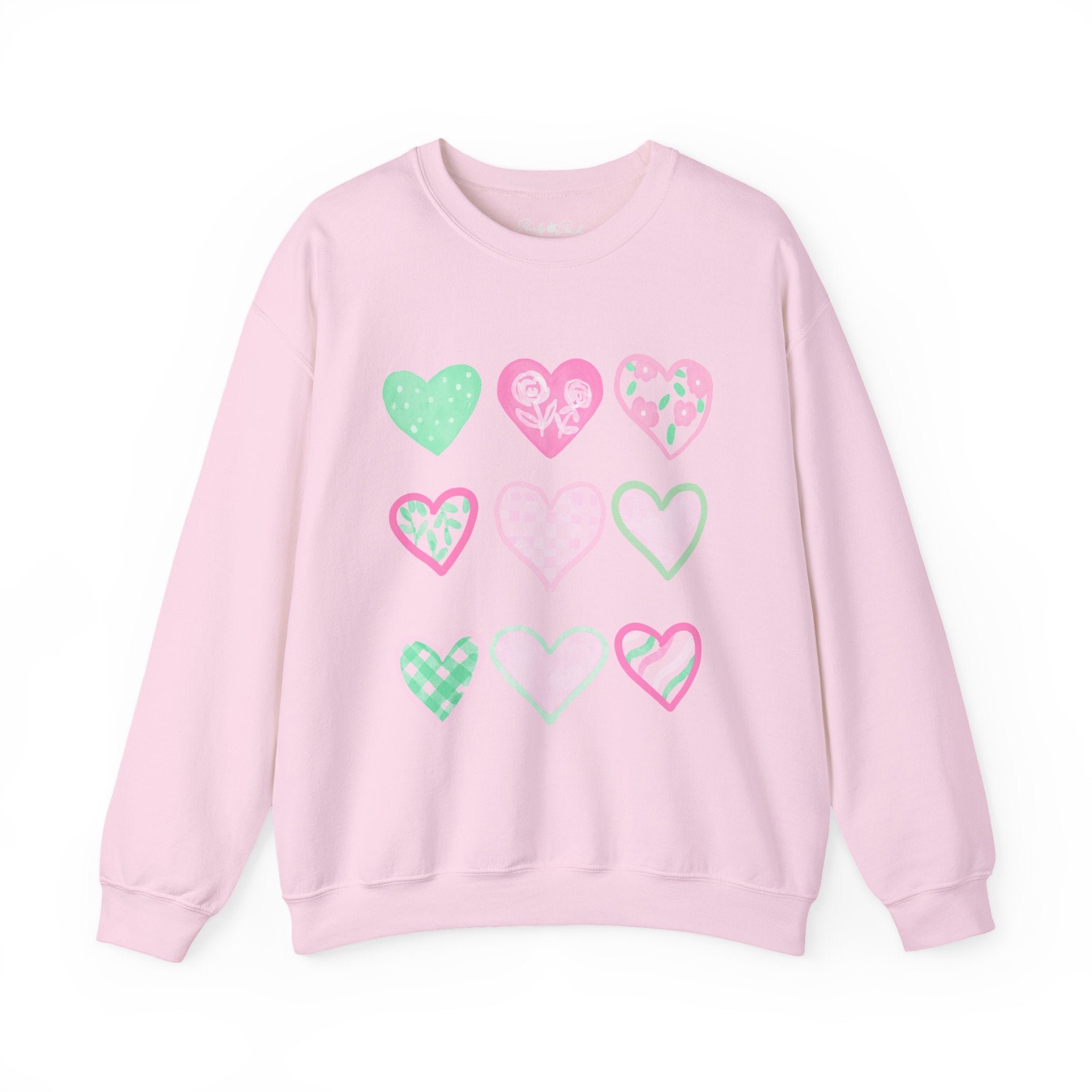 Pastel Heart Pattern Sweatshirt — Cute Pink & Mint Valentine Crewneck