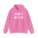 Heart & Bows Hoodie — Cute Pink Heart Pattern Pullover for Valentine’s Day